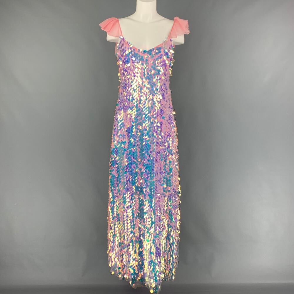 NEUBYRNE Size M Pink Silk Paillette Sequin Mirabella Gown Dress